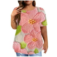 Apepal Womens plus veličina kratkih rukava s prugama s prugama Summer casual crewneck bluza Pink 4xl