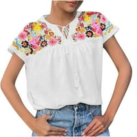 Ženski ljetni boho vrhovi modni vez za vez print Tunnic Košulje Ležerne prilike labave bluza s kratkim rukavima