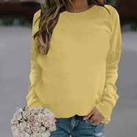 Virmaxy Ženska dukserica Čvrsta boja dugih rukava bez kapuljača na kapuljaču za okrugli vrat jesen i zimska modna casual dukserica s pulover žutom xs