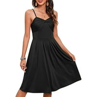 SHPWFBE Ljetne haljine za žene Crna haljina Žene Ležerne prilike Dress Dress V Swing Spaghetti remen