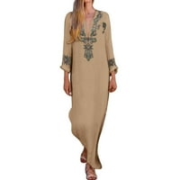 Haljine za žene Casual Boho Fashion Print Harg V izrez Veliki ljuljački maxi haljina s dugim rukavima