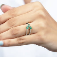 CT Smaragd Moissitni prsten, East West Emerald prsten, Smaragd Tri kameni prsten, zeleni smaragdni zamotaj,