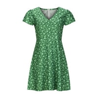 Ženske modne ljetne haljine za žene Ležerne prilike cvjetne printske haljine Boho haljina Labavi kratki rukav V-izrez cvjetni ruffles line mini zeleni xxl