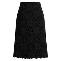Knqrhpse midi haljine za žene Ženska suknja od čipke A-line izdužena fitnes suknja Dužina koljena plus veličina suknja Crne haljine za žene Ženske haljine crne 4xl