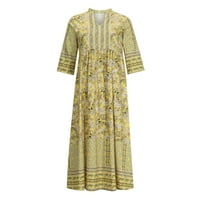 Floleo ženska haljina za uklanjanje haljina jesen ljetni modni boemski V-izrez labav polovina rukava, dužina gležnja