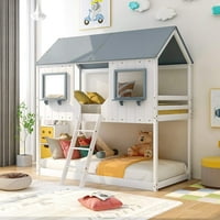 Churanty Twin preko dvokrevetne drvene kućice, krevet na kat s playhouseom, bijelom bojom