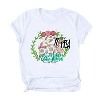Košulja za žene Sretna uskršnja zeko gnome grafička majica od jaja, pisma s kratkim rukavima s majicom
