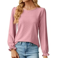 Miayilima ženske košulje casual vrhove košulje za žene zimski pad dugih rukava okrugli izrez T-majice Pink XL