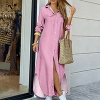 WHLBF vruća ružičasta haljina za žene plus veličine, ženske ljetne boje pune boje casual dugih rukava obruča haljina plaža casual maxi sandresses