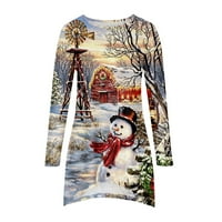 Guvpev ženska casual moda božićni print dugih rukava srednje dužine LR redukalne hemske bluze božićne kostime za žene - bijeli XL
