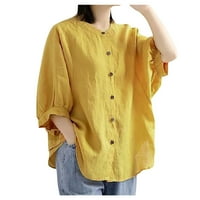 Mnjin Ljetne majice Žene vrhovi Ženska bluza s kratkim rukavima Puhana košulja Pamučna posteljina Gumb