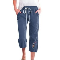 Utoimkio Clearence Capri hlače za žene Modne ženske visokog struka ravne cijevi Petka hlače sa perjemnim pamučnim i posteljinom svestrane casual pantalone