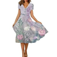 Umitay Maxi haljina Ženska ljetna casual cvjetna print kratkih rukava s ljuljačkama