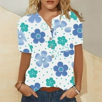Ženski ljetni vrhovi kratki rukav modni grafički cvjetni tiskani trendy bluzes majice plavi xl