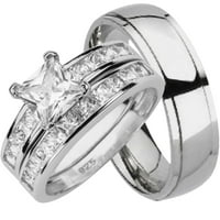 Njegov i njeni odgovarajući vjenčani prsten setovi Sterling Silver Titanium bendove za njega 5 5