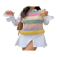 Binweede Žene Pletene džemper prsluk duge prugasti otisnuti pulover pulover bez rukava na vrhu