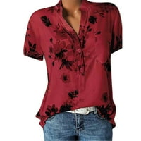 Plus veličina Ženska cvjetna majica kratkih rukava tasteri tuničke vrhove bluza