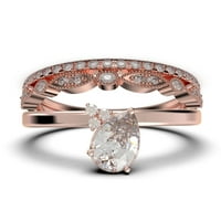 Prekrasan minimalistički 2. karatni kruški rez klasični dijamantni zaručnički prsten, vjenčani prsten, dva podudarna traka u srebru u sterlingu sa 18k ružičastom zlatom, poklon za nju