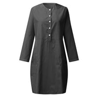 Ljetna haljina za žene Žene Modni džepovi za okrugli vrat Dugme Dress Dress Dress Dug rukava