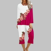 USMIXI ponude Žene Postavite set od kućne odjeće za žene Vintage cvjetni pulover tipa i capris Loungeward