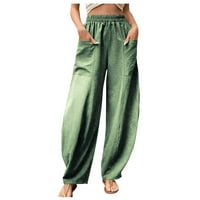 Rewenti ženske casual labave bager džepne hlače modne repute pantalone Kombitura pamučne i posteljine hlače mint zelene 10