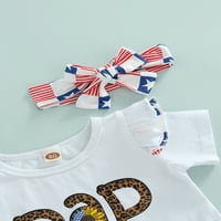 Aturuste kratki rukav Crew Crt Majica Stripe Stripe Print American Flag Kombinezon Traka za glavu Dječja odjeća Baby Girl Ljetna odjeća Set 4. jula