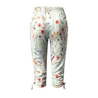 Ženske pantalone Side lagani elastični visoko struk Vintage cvjetni print casual obrezive hlače Lounge