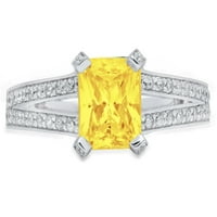 2. CT Sjajni smaragdni rez simulirani žuti dijamant 14k bijeli zlatni pasijans sa accentima prsten sz