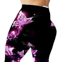 Žene plus veličine Leptir šareni print visokih struka joga hlače obrezane hlače carpi gamaše