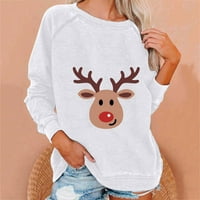 Božićni vrhovi za žene Dressy Funny Slatke Reindeer Print T-majice Pulover Lagana mekana zgodna tunika