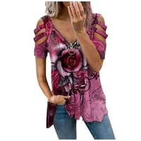 Ženske bluze vrhovi Dressy ruže tiskane vrhove za žene Ležerne prilike Ljeto V izrez Plus veličina Tunic