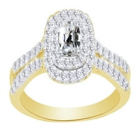 Bijeli prirodni dijamantski oblik kabine za pričvršćeni nosač dvostruki halo zaručnički prsten u 14K žutom zlatu sa veličinom prstena 6,5