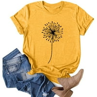 Qcmgmg Ženske majice kratkih rukava Summer casual crewneck bandelion Print Lable Fit bluze žuti m