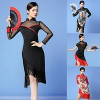 Cheongsam Qipao nadahnuta fringe latino plesna party kostim haljina s prorezom