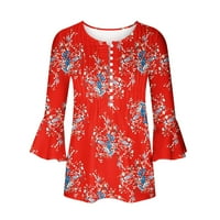 Fardey Bluze za žene Dressy Casual Bell rukav Tuns TOPS CREW Crt Crt Gleb Up Pleated cvjetne majice za odmor