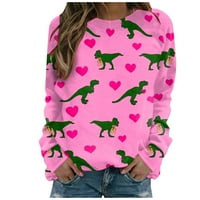 Ženska modna casual 3d zabavna ljubavna tiskana okrugla džemper sa otvorenim vrhovima pulover vruće ružičaste xxl