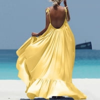 Tiqkatyck Boho haljine za žene Žene Boho Maxi Duga ruka bez rukava bez rukava večernja haljina za plažu Ženske haljine žute