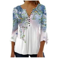 Ženski ljetni vrhovi Cisterna za ženu za ženska klirenska prodaja casual labavi bluze s floralnim rukavima V-izrez za žene, svijetloplava, l