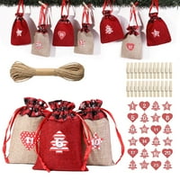 Postavljeni broj oznake kopče Laneno konop DIY božićni poklon torbice Svečane atmosfere Božićni kalendar Božićne poklon torbe za zabavu
