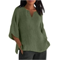 Zkozptok T majice za žene pamučni posteljina s rukavima V-izrez tanke labave bluze ljetne puloverske