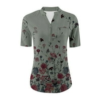Majice za žene, ljetne vrhove za ženske casual s cvjetnim tiskanim majicama s kratkim rukavima s kratkim