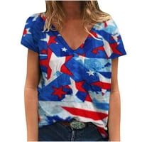 Ljetna ženska majica u vratu Majica Američka SAD Zastava Ispis Kratki rukav modni tee Ležerne prilike