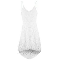 Tking modna ženska ljetna modna elegantna strapljena čvrsta boja labave haljine bez rukava V-izrez midi haljine bijele l