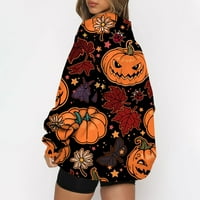 Strungten ženski povremeni modni dugi rukav Halloween Print Prevelike Zip Dukserirt Vrh