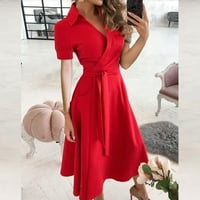 Gotyou haljina modna ženska casual revel pune boje kratkih rukava dugi crveni l