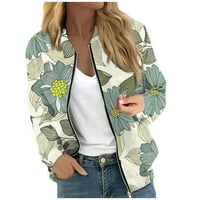 GDFUN ženska modna ležerna jakna s cvjetnim listom dugih rukava sa zatvaračem sa zatvaračem - zip up