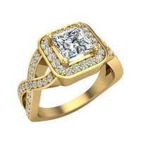 Dijamantni zaručni prsten za žene Gia certificirana princeza Halo prstenovi Criss Cross Shank 18K Gold 1. Carat