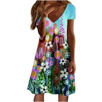 Višebojne haljine za žene s kratkim rukavima tisak cvjetni uzorak za odmor V-izrez Loop FIT Trendy za