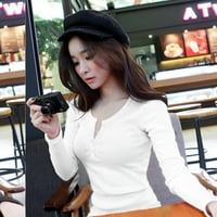 Majice Labakihah za žene Žene Korejska verzija Loose dugme dugih rukava O-izrez košulja za dno casual