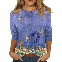 Ženski vrhovi modne duljine rukav casual cvjetni print okrugli izrez bluza